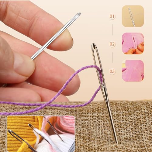 Image of 15Pcs /3Sizes Large Eye Blunt Yarn Needles kit, Knitting Needles, Yarn Needles, Quilting Needles with 2 Threaders, Weaving Stringing Needles for Knitting Crochet