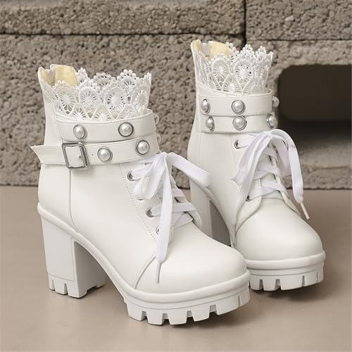Image of FOREADA Goth Boots Chunky Heel Boot For Women Ankle Combat Booties Black Platform Bootie Buckle Rivets Punk Goth Shoes With Zipper