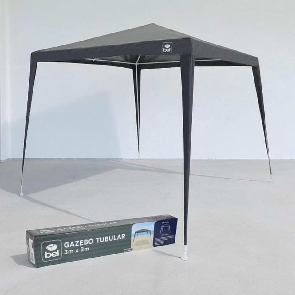 Gazebo Tenda Tubolar Cinza Grande 3x3m Compacto e Leve para Viagens - O melhor para Verão e Calor