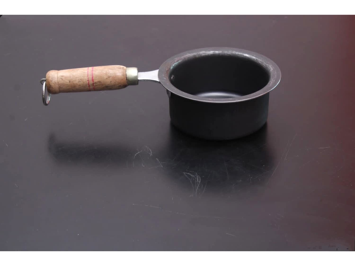 MYNAKSHA Iron Tadka Pan/Fry Pan/thalipu karandi with Handle Loha/Lokhand (15.2cm,) 3mm Thickness (Black)