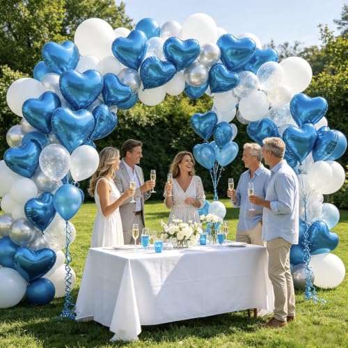 Image of 36 Pcs Blue Heart Balloons,18 Inch Heart Foil Balloons Valentine Balloon for Wedding Engagement Party Valentine Day Decorations