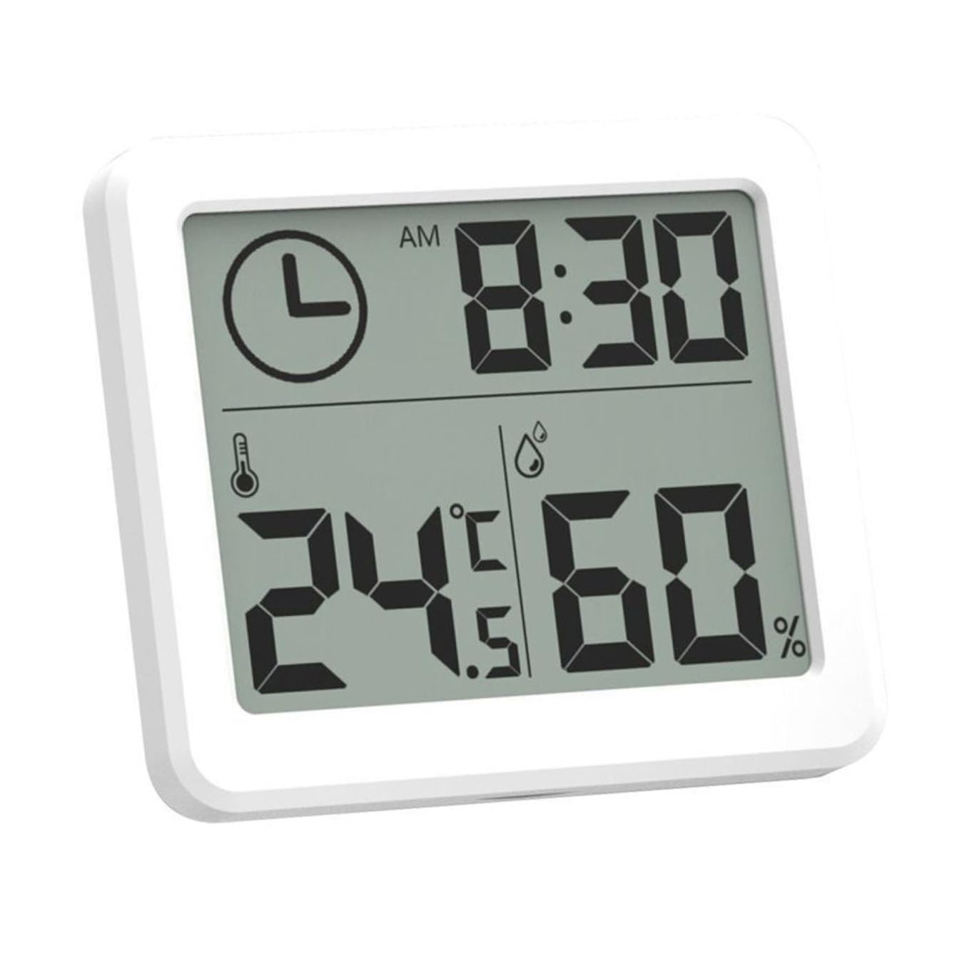Thermomètre Hygromètre D’intérieur Ultra-fin Blanc Abs avec Horloge