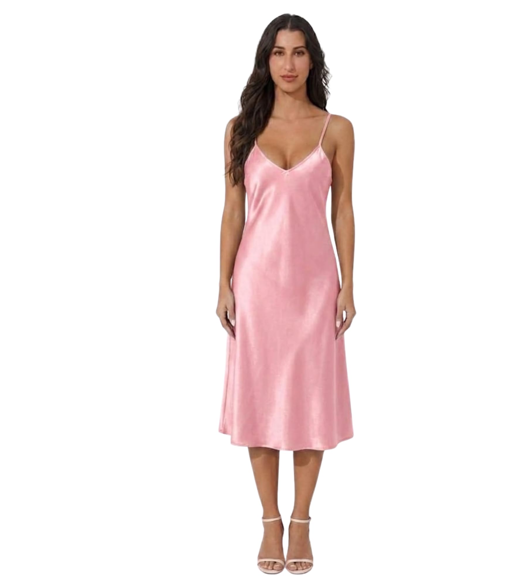 Women's Satin Slip Dress V-Neck Adjustable Spaghetti Strap Midi Nightgown Sexy Backless Party Dress-picture-22