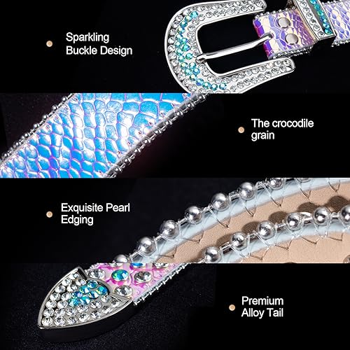 Rhinestone Belt for Men Women, Western Leather Belts Sparkle, Cowgirl Cowboy Shining Diamond Studded Belt for Jeans2