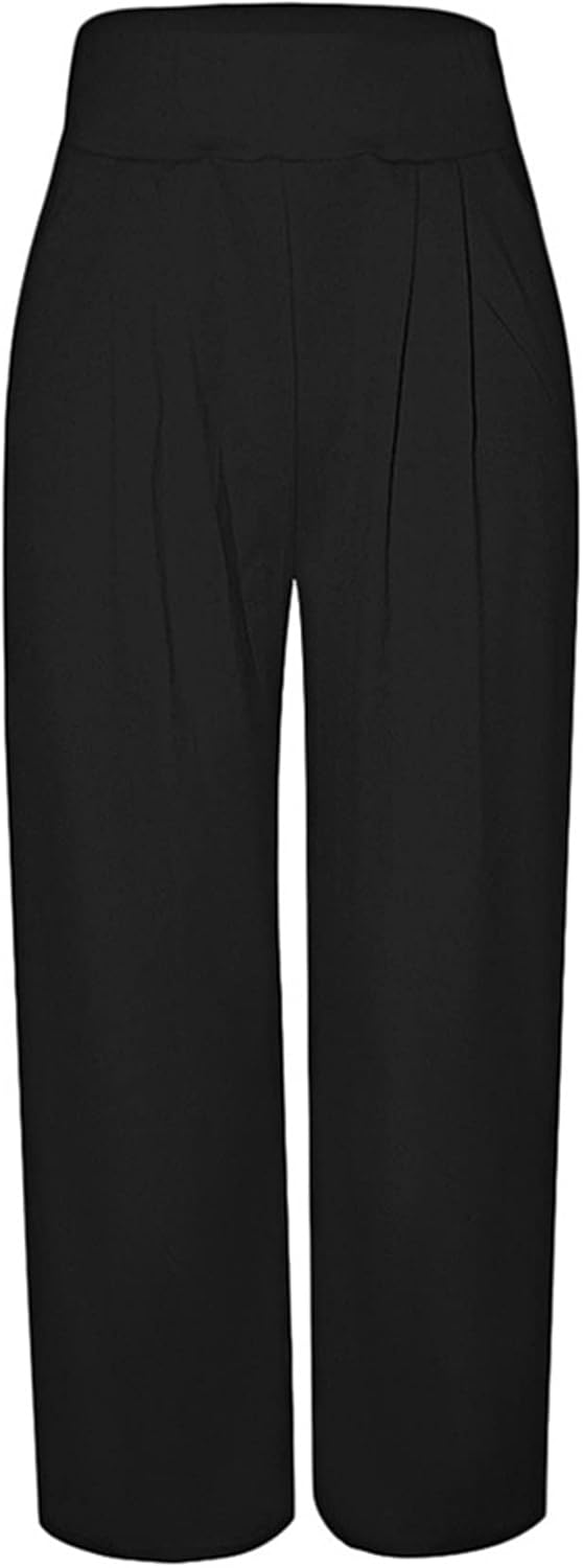 MESLIMA Palazzo Pants for Women High Waisted Wide Leg Stretchy Loose Fit Casual Trousers with Pocket - Image 4
