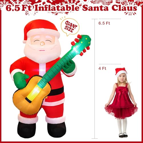 6.5 FT Christmas Inflatable Santa Claus with Guitar, Blow Up Santa Christmas Decorations - image 4