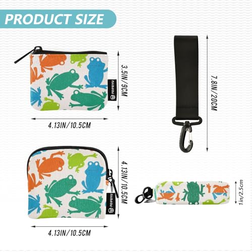 Beige Cartoon Frog Silhouettes Women's Dual Wallets Business Card Cases Mini Fashion Key Chain Wallet Change Purse with Zipper Coin Pocket for Woman 2 Packs Recto Verso4