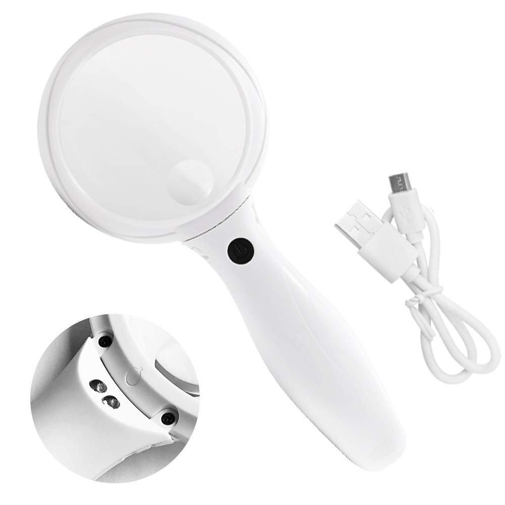 Extra große LED-Handlupe mit 2 Leuchten – 110 mm mit 30-facher und 60-facher Vergrößerung – Beleuchtete Leselupe für Senioren, Menschen mit Sehschwäche und Makuladegeneration
