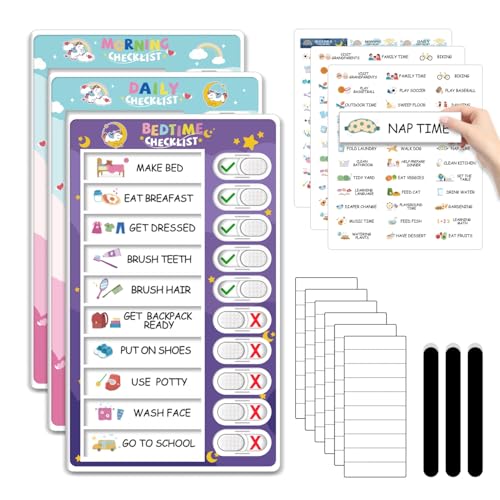 Image of CustomMaster 3 in 1 Bedtime /Morning /Daily Routine Chart for Kids, Magnetic Chore Chart for Kid, Visual Schedule for Kid Toddlers