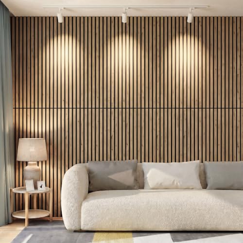 Image of Wood Slat Acoustic Wall Panels, Warm Pine, 4 Pack, 47.2 x 23.6 in