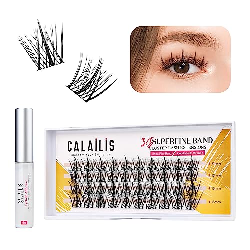 Image of CALAILIS Individual Lashes, DIY Eyelash Extensions, Super Thin Glue-based Band, Natural Look Reusable, 11 /13 /15 /15 mm,Lasting for 48 Hours Individual DIY Eyelashes(LR02)