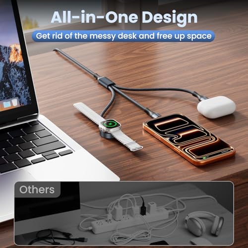 Image of 5FT Multi Charger Cable for iWatch Charger, 3 in 2 USB A /C Cable for iPhone | Watch Charger /Type-C /IP, Braided Multiple Charging Cord Compatible with iPhone 17-11 /iWatch Series 11-1 /ultra /Car /Home 2Pack