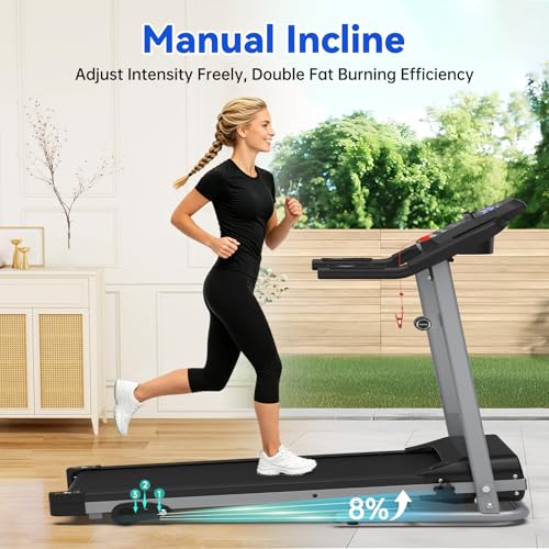 Image of Compact Home Treadmillwith 3-Level Manual Incline, 2.5HP Motor Running Treadmill for Home, Heart Rate Sensor, 0.5-7.5 MPH Speed, LCD Display, 265LBS Capacity for Workout & Fat Loss