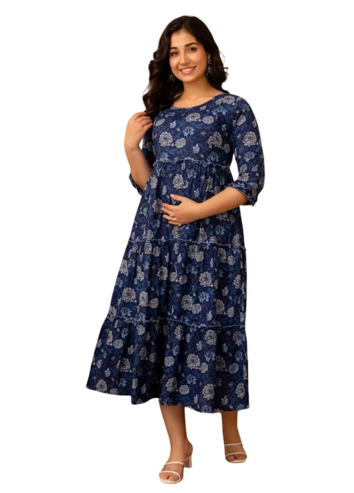 Image of Dhruvi Women's Rayon Anarkali Maternity Dress & Feeding Kurti with Zippers