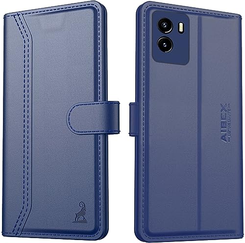 Image of AIBEX Compatible for Vivo Y15s 2022 / Vivo Y01 Flip Cover Leather Finish | Inside TPU with Card Pockets | Wallet Stand | Complete Protection Flip Case - Blue