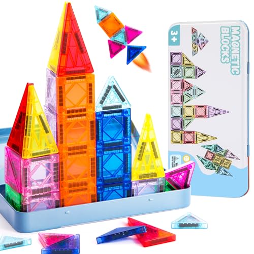 Lekwaiin Magnetische Bausteine, 40 Teile Magnetbausteine Montessori Spielzeug ab 3 Jahre, Kinder Magnetspiel Geschenke für Jungen und Mädchen
