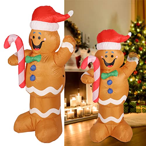 Self Inflatable Gingerbread Man, Inflatable Christmas Snowman Bright Color Smiling Windproof for Garden (UK Plug) - Image 2