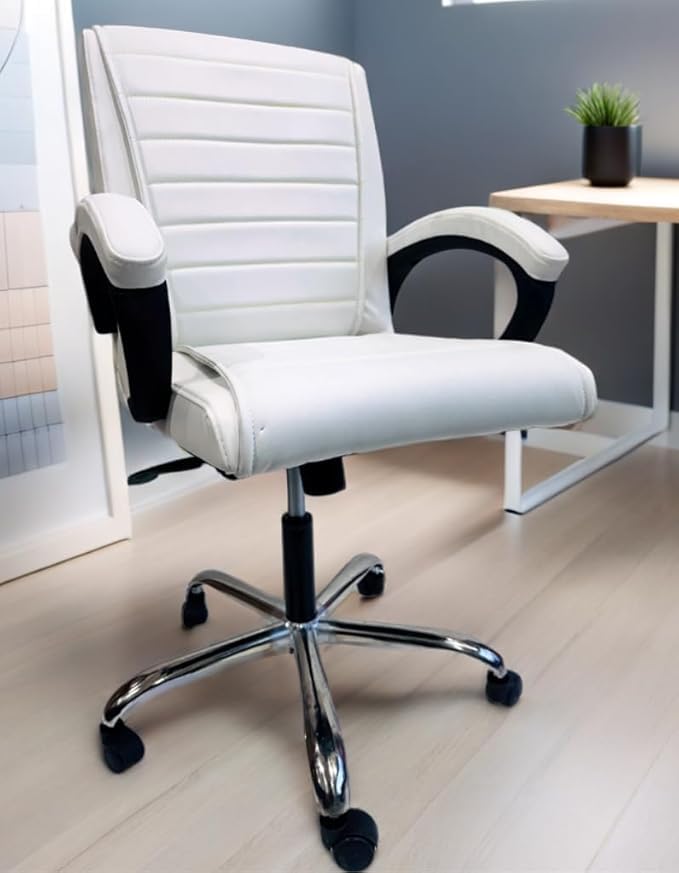 Image of Goyal steel & furniture Stylish Revolving Chair for Principal Manager Office with arm Rest with Wheels and Cushioned seat Back (1, White, Standard)