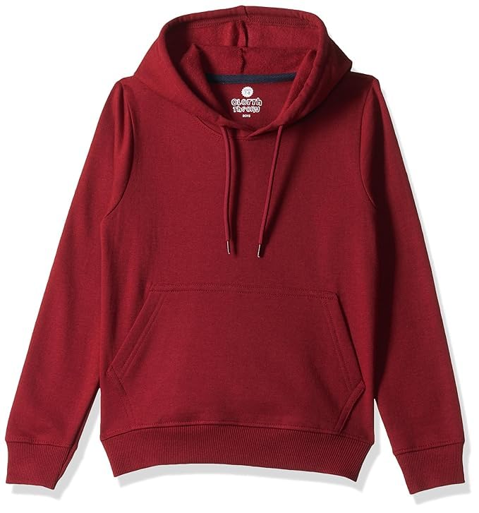 Image of Solid Cotton Fleece Girls Hooded Neck Sweatshirt with Kangaroo Pocket