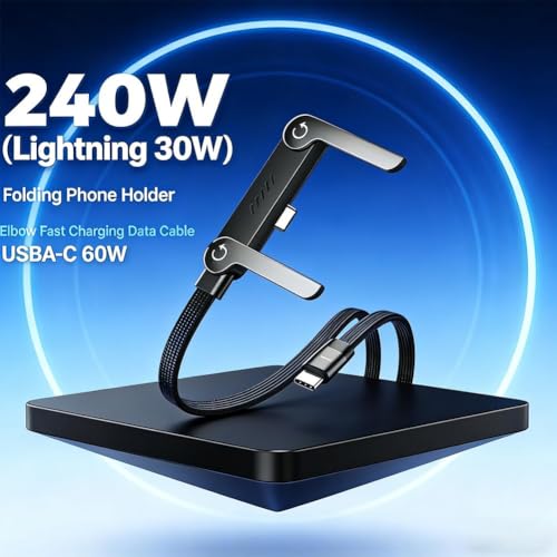 Image of 2-in-1 Invisible Holder Charger Cable - 240W Fast Charging Cord with Built-in Phone Stand, Multi Charger Cord with TypeC Multi-Angle Adjustable Stand, for Smartphones (Type C-Type C, 1pcs)