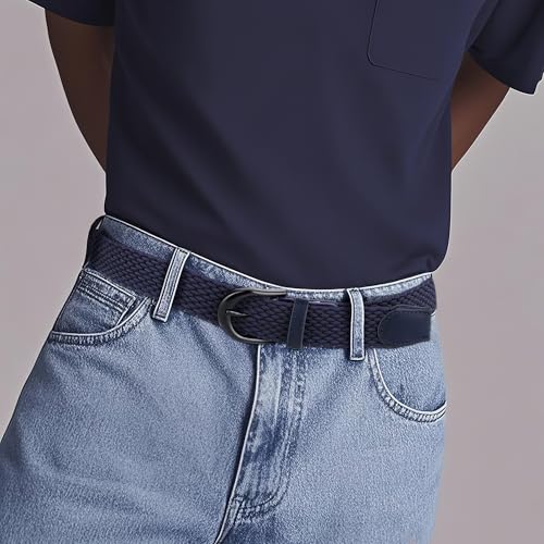 Image of Mile High Life | Braided Stretch Elastic Belts | Pin Oval Solid Black Belt Buckle | PU Loop End Tip Men /Women /Junior Belt