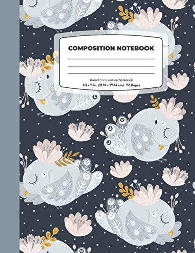 Composition Notebook: Cute Sleeping Doves Blank Lined Journal, Dark SoftCover Ruled Composition Notebook