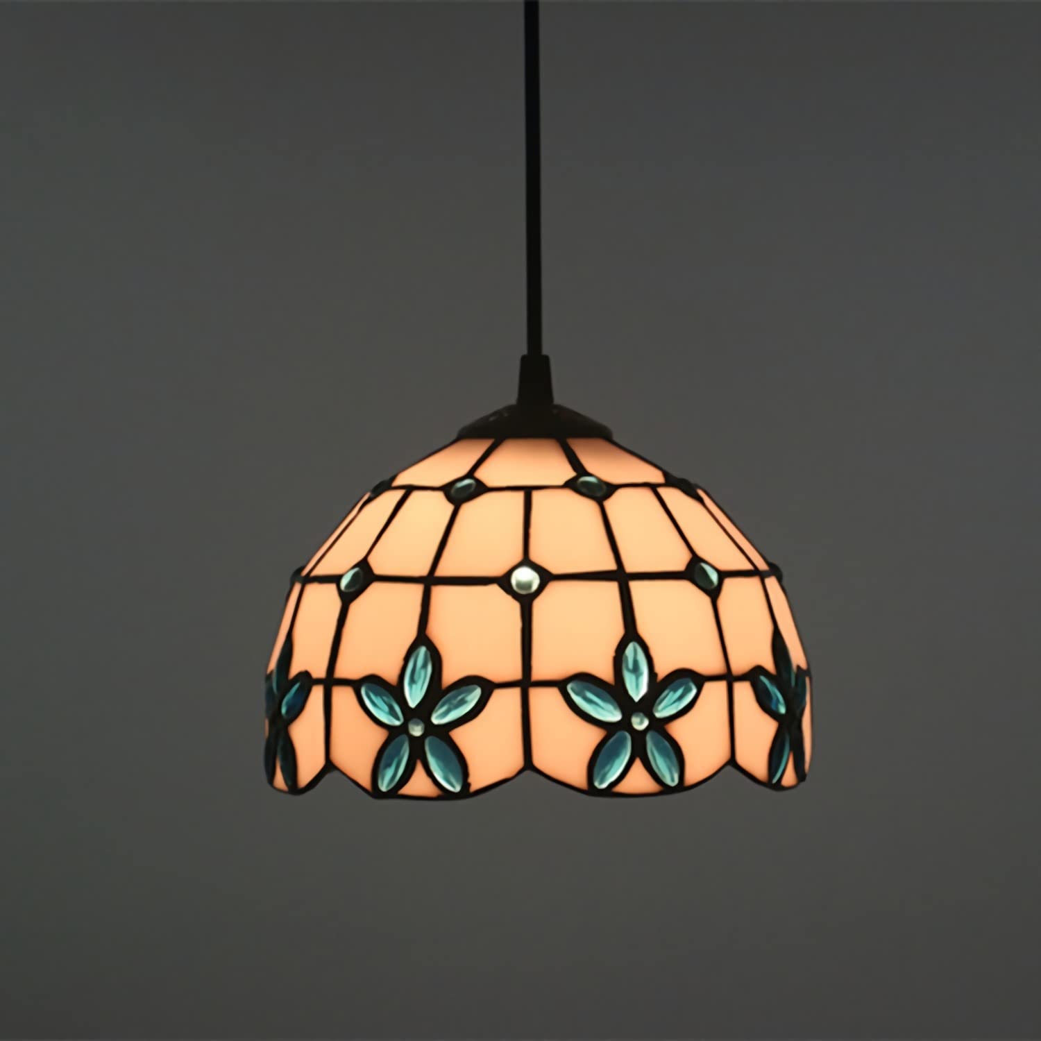 YNIYUJKL Tiffany-Style Chandeliers,Vintage Stained Glass Pendant Light Fixtures, Adjustable E27 Ceiling Light For Living Room Bedroom Dining Room Hallway,Yellow,20Cm-Red-20Cm,Blue-20cm