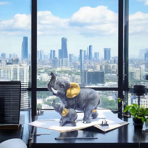 Polyresin 6" Elephant with Baby Statue for Home Decor – Vastu & Feng Shui Good Luck Symbol – Decorative Showpiece for Entryway, Living Room, Office, Gift (Brown) — photo — 3 of 9
