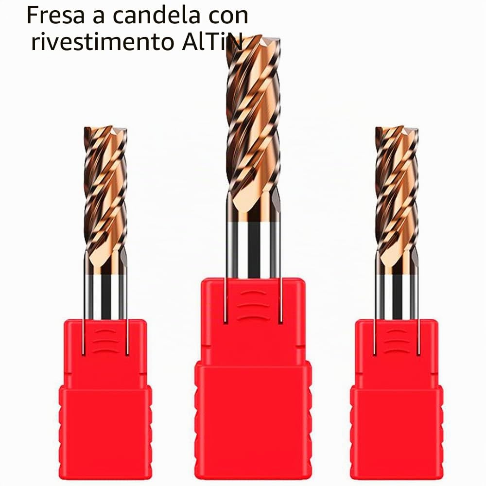 ASNOMY Set di frese per scanalature in metallo duro VHM, 8 pezzi, diametro 2 – 12 mm, fresa CNC per metallo – AlTiN rivestito 55 HRC