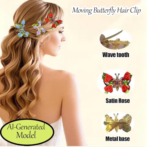 3 piezas clips de cabello con mariposa móvil 3D miniatura 3