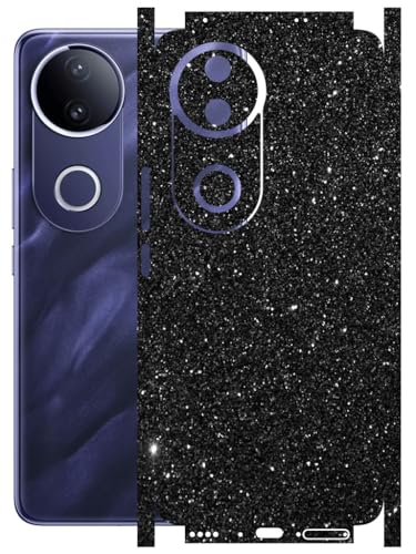 Image of AtOdds - Full Body Back Screen Guard Protector Film - 3D Textured Lamination Wrap Skin Sticker Compatible with VIVO T4R (5G) | Scratchproof Matte Finish (Design - Black Glitter)