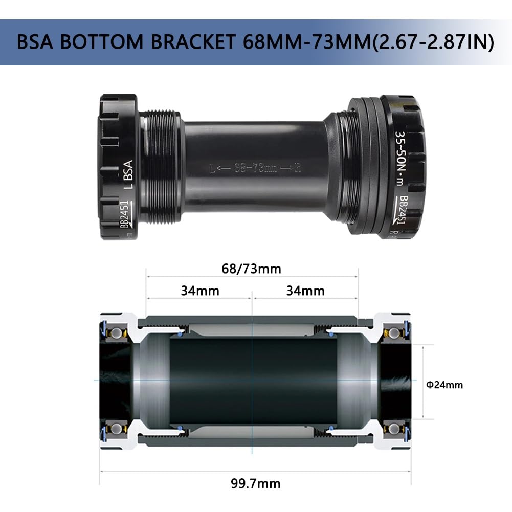 Guarnitura per Bici da Strada 165/170/172,5/175 mm, con Braccio Cavo Integrato, Montaggio Diretto con Movimento Centrale BSA BB 68-73 mm, Compatibile con 7-12 velocità, in Lega di Alluminio.