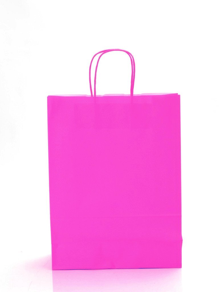 100x Coloured Kraft Twisted Handle Paper Carrier Bags, Select Size and Colour (Large - 320x130x425mm, Hot Pink)