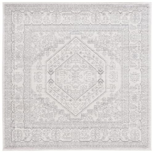 SAFAVIEH Adirondack Collection Area Rug - 8' Square, Ivory & Silver, Oriental Medallion Design, Non-Shedding & Easy Care, Ideal for High Traffic Areas in Living Room, Bedroom (ADR108B)