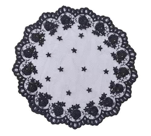 Wgior Catholic Church Small Circle Round Head Covering Floral Lace Mantilla Chapel Cap Veil Latin Mass Veils for Women Girls (Black) - Thumbnail 2