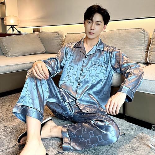 Men's 3-Pcs Pajamas Set Extra Plus Size Satin Pjs Set Men's Short-Sleeved Shorts Loungewear 50-150KG3