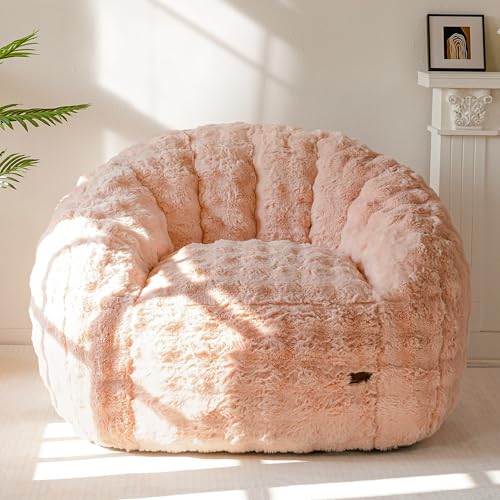 Image of MAXYOYO Giant Bean Bag Chair for Adults, Stuffed Shell-Shaped Large Bean Bag Couch, Cozy Living Room Chair with Filler, Floor Sofa Lazy Sofa for Bedroom Living Room, Pink