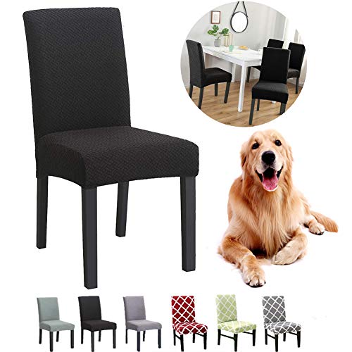 JunYito Housse de Chaise 4/6 Pièces Extensible Frifer Housses de Chaise Haut Dossier Elastiques Housse de Protection pour Salle à Manger Hôtel (Velours épais B-Noir, 6 pièces)