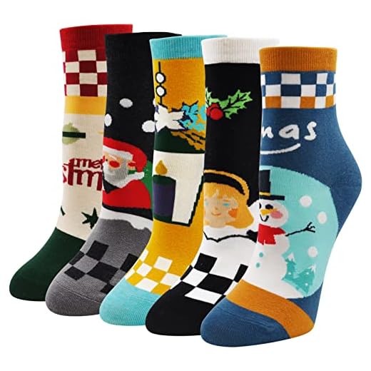ZFSOCK Calcetines Navidad Mujer Divertidos: Invierno Térmicos Algodon Calcetines Patrón Animales Originales Navidad Regalo para Madre Novia Cumpleaños 5 Pares Talla 35-41