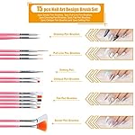 Teenitor Nail Pen Designer, Stamp Nail Art Tool with 15pcs Nail Painting Brushes, Nail Dotting Tool, Nail Foil, Manicure Tape, Color Rhinestones for Nails Pink - Image 3