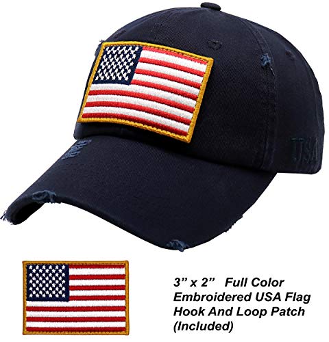 Image of Antourage American Flag Unisex Baseball Hat for Men and Women | USA Flag Mesh Snapback Flat Visor Cap + 2 Patriotic Patches