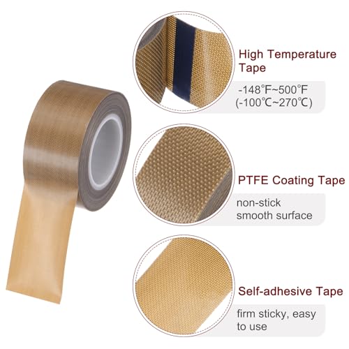 Image of HARFINGTON Fabric PTFE Tape Roll, 1.2 inch x 33ft High Temperature PTFE Adhesive Tape 0.18mm Thickness for Vacuum Sealer Machine Hand Sealers, Brown