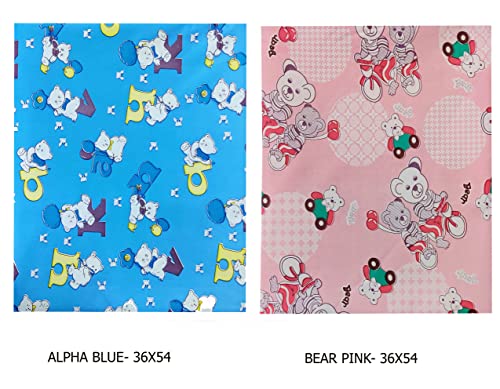 Image of EcoSoft Plastic Sheet,PVC Sheet for Kids,Rubber Sheet for Babies,Bed Wetting Protector(90 x 135 cm) (Alphabet Blue & Bear Pink)