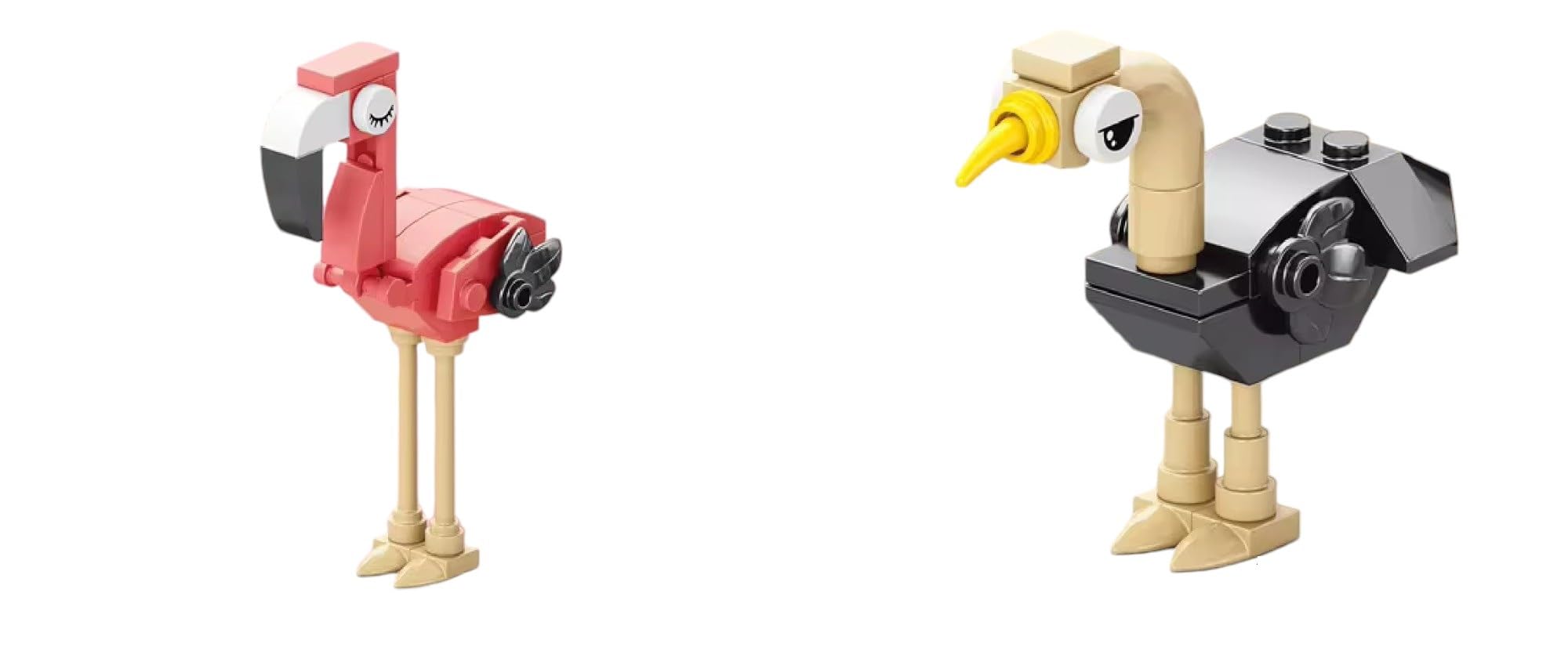 Mini Bird Building Block Set, Peacock, Eagle, Sparrow, Ostrich, Flamingo, Parrot, Crow Figurines, Kids Birthday Gifts (2 Pcs) (Flamingo and Ostritch)