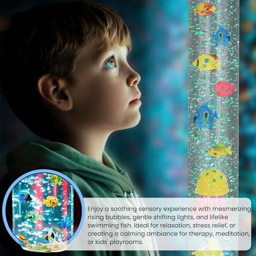4FT Sensory LED Bubble Tube Lamp with Color-Changing Lights – Soothing Water Bubble Effects for Kids with Autism & ADHD, Stress Relief for Adults, (One Set, Not Five Sets) - Image 4