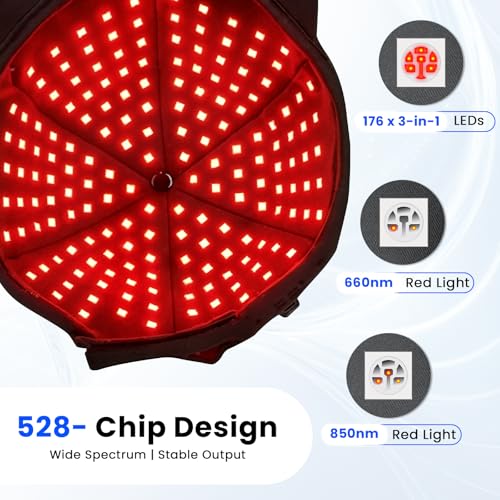 Image of CAYAMA Red Light Hair Growth Cap for Men & Women, 528 Total Light Emitters | Cordless 5000mAh controller with 660nm red and 850nm NIR light, adjustable sessions, full-scalp coverage