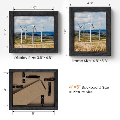 Image of 4x5 Picture Frame,Solid Oak Wood 4 inchx5 inch Photo Frame, Black Color Tempered Real Glass 4 by 5 Wooden Frames with No Mat,5x4 Picture Frames for Wall or Tabletop Display