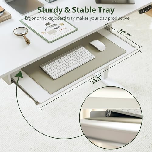 Image of Agilestic Electric Standing Desk with Drawers, 55 x 24 Inches Height Adjustable Desk, Stand up Computer Table with Memory Preset, for Work Office Home, Ivory