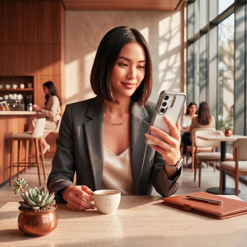 Image of amazon basics Frosted Matte Case for Samsung Galaxy S24 5G | Built-in Flip-Out Camera Lens Stand | Translucent Back with Contrast Gray Bumper | Shockproof Protective Cover with Foldable Kickstand