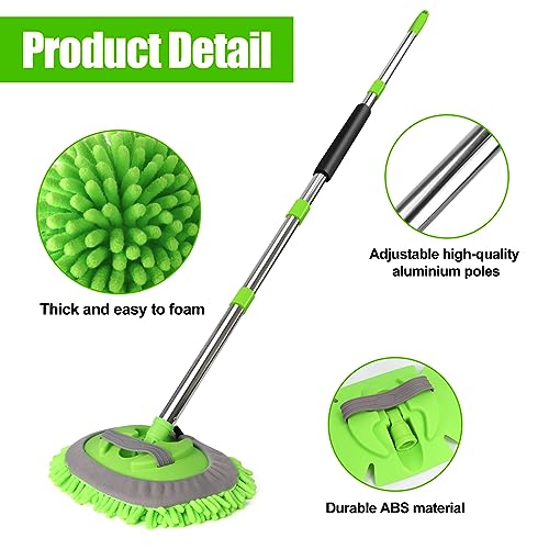 62'' Microfiber Car Wash Brush Mop Kit Sponge with Long Handle, Chenille Car Cleaning Brush Supplies Car Windshield Cleaner Pads for Car Rv SUV Truck Boat Bus Non-Scratches - Image 6